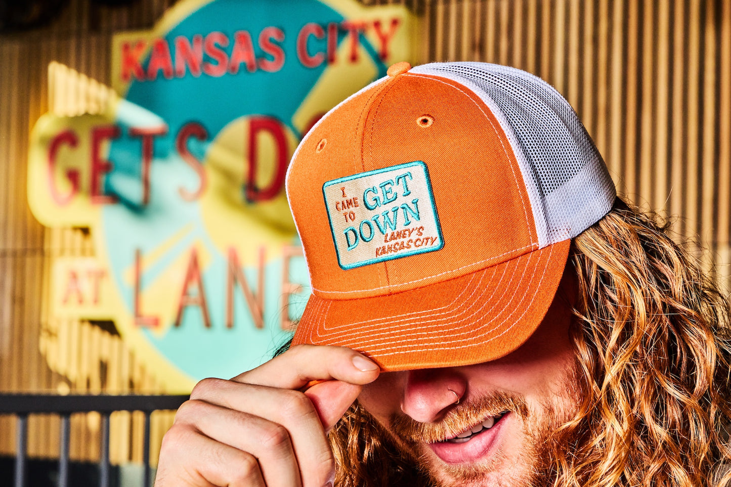 "I Came To Get Down" Orange Trucker Hat with Patch