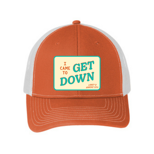 "I Came To Get Down" Orange Trucker Hat with Patch